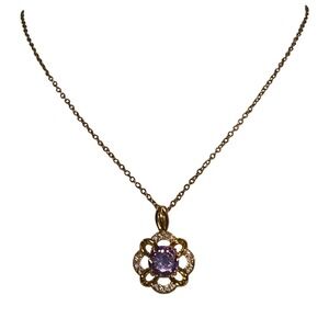 Gold‎ Tone Stainless Steel Purple Flower Pendant Necklace Adjustable Chain
